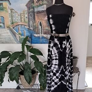 Black and White Tie-Dye Strapless Dress